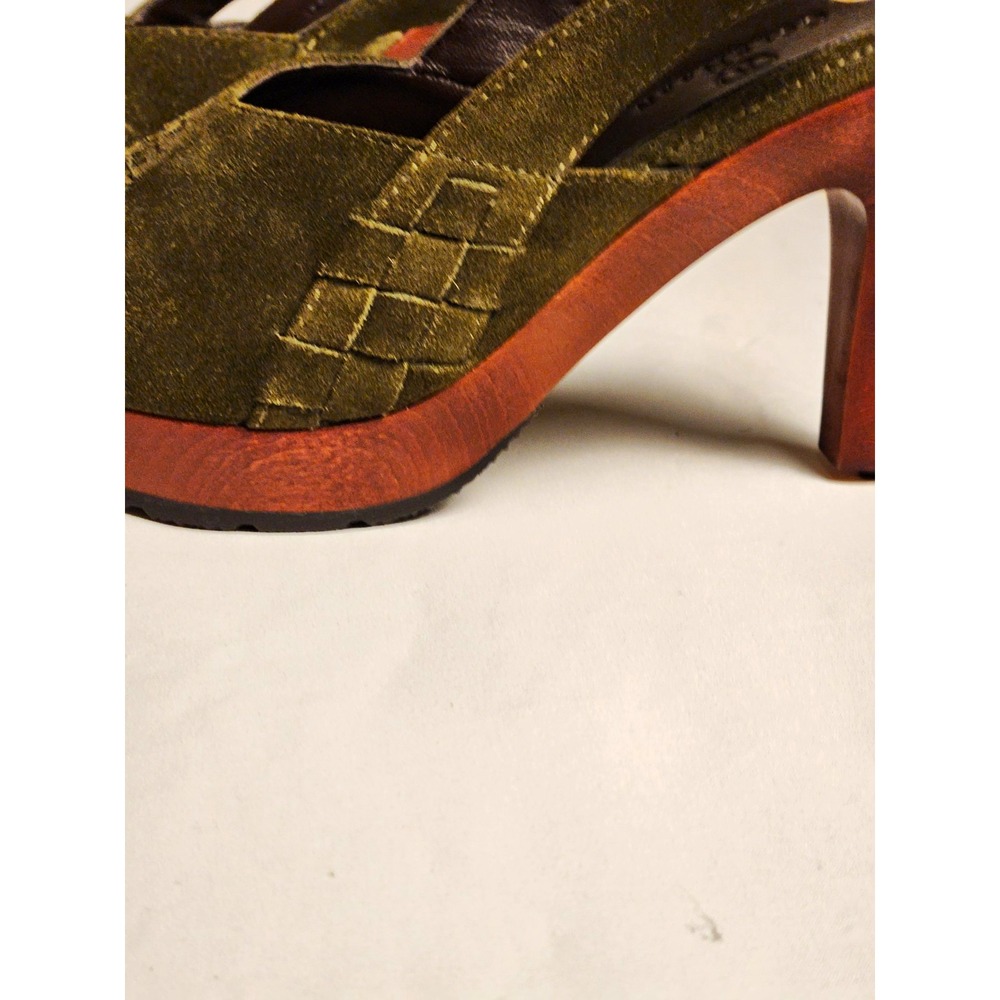 Cole Haan Green Suede Slingback Block Heel Buckle Ankle Strap Women's US 7.5B